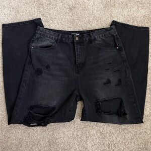 Fashion Nova Black Ripped Boyfriend Jeans